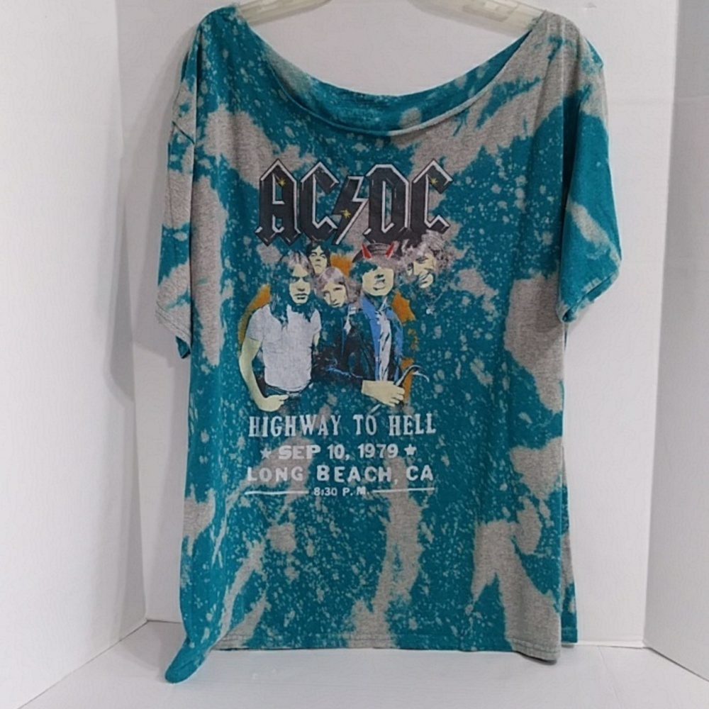 AC/DC Oversized Graphic Tee Blue and Gray